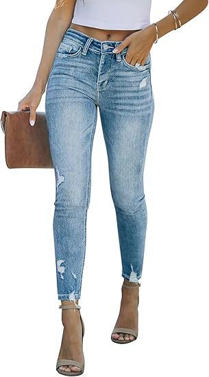 Women's Mid-Waist Skinny Jeans Stretch Denim Ripped Long Hot Girl Sexy Style_mkmklike.com