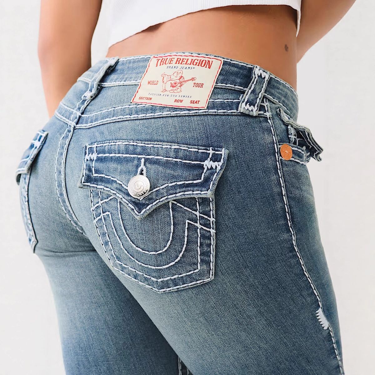 Women's Sexy High-Waisted Embroidered Jeans – True Religion Inspired, Vintage Washed, Skinny Fit, Stretch Denim (S-Xxl, Flare & Tapered Options)_mkmklike.com