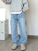 Men's Clothing Men's Hip Hop Retro Washed Distressed Straight Jeans Casual Wide Leg Pants Summer Logging For Formal & Casual_mkmklike.com