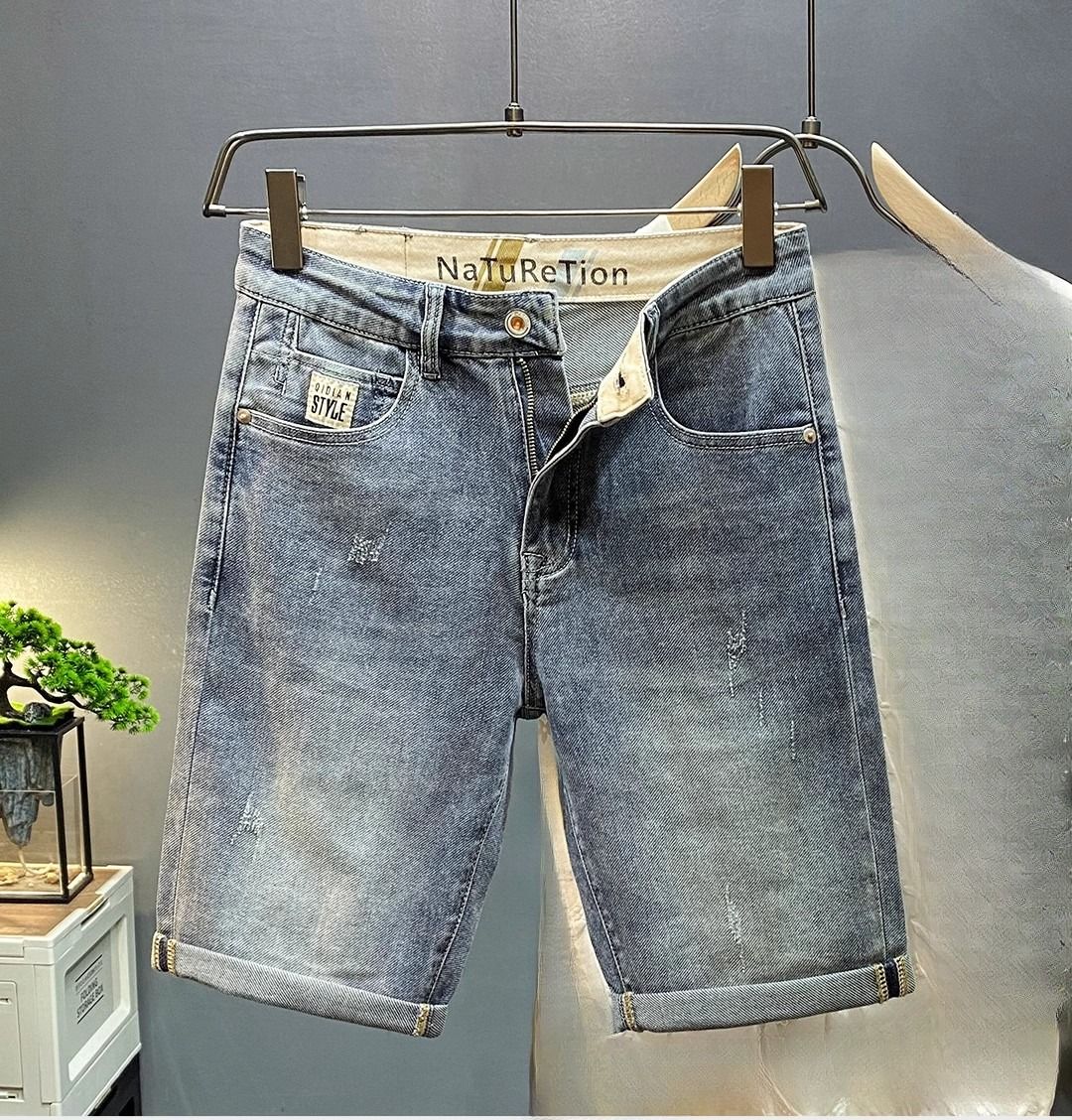 Men's Clothing Light Luxury Smoky Gray Denim Shorts For Men High End Trendy Versatile Casual Five Point Shorts Summer Thin_mkmklike.com
