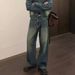 Men's Korean Style Distressed Straight Leg Jeans Loose Fit Casual High Street Retro Wide Leg Trousers_mkmklike.com
