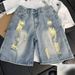 Men's Clothing Men's Summer Casual Ripped Denim Shorts Style Loose Fit Straight Leg Five Point Pants Fashionable Thin_mkmklike.com