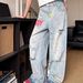Unisex Retro Cool Washed Distressed Jeans Loose Straight Leg Wide Leg Floor Length Pants High Street Style_mkmklike.com
