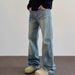 Men's Trendy Cleanfit Street Style Whiskered Bamboo Texture Distressed Jeans Straight Leg Slightly Flared Vibe Pants American High Street_mkmklike.com