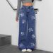 Women's Clothing Floral Rhinestone Loose Floral Rhinestone Embroidered High Waist Straight Leg Jeans - Loose Fit Denim Pants For Casual & Streetwear_mkmklike.com
