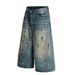 Men's Clothing High Street Neutral High End Retro Hand Painted Ink Design Loose Men's Seven Point Denim Shorts_mkmklike.com