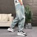 Men's Retro Washed Distressed Blue Jeans Loose Fit Casual Harem Pants Low Waist Standard Thickness Slight Stretch_mkmklike.com