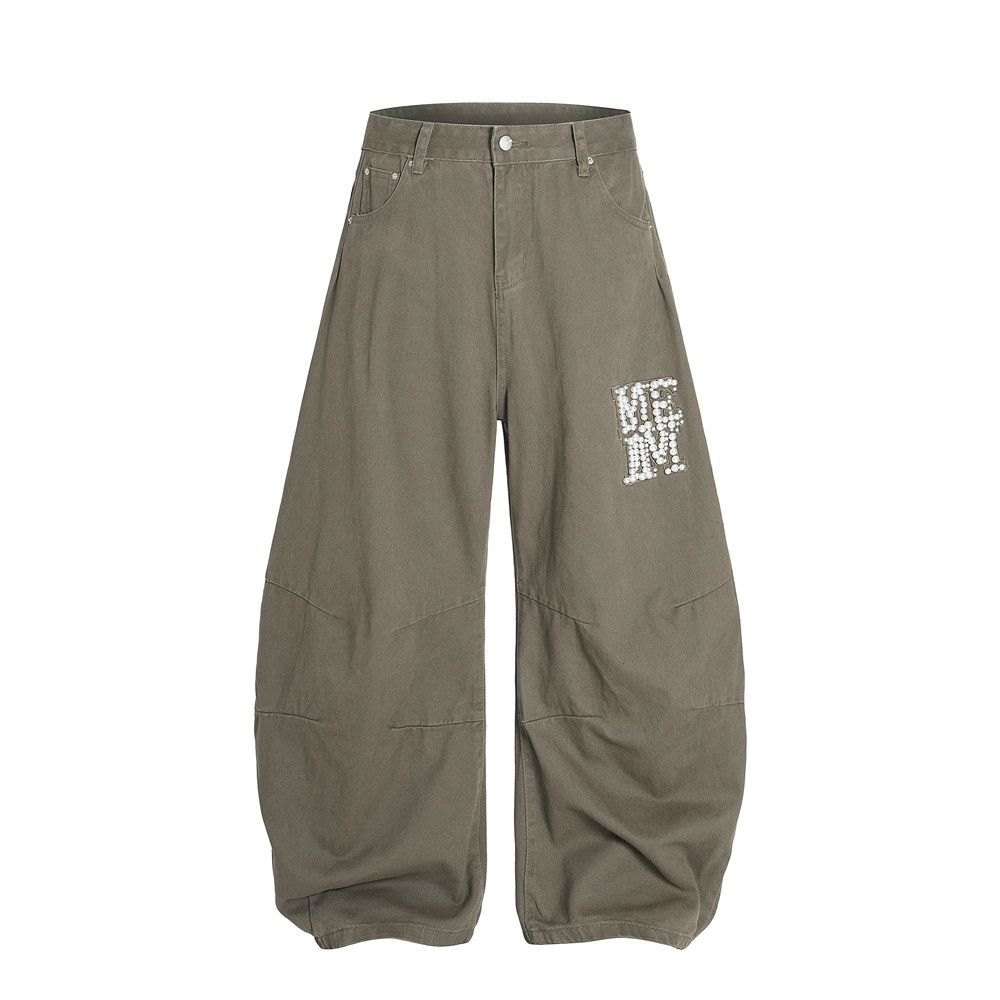 American Style Beaded Decorative Silhouette Scimitar Jeans Men's Loose Design Sense Street Trendy Brand Niche Wide Leg_mkmklike.com