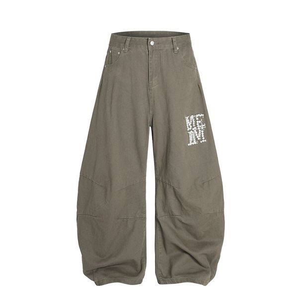 American Style Beaded Decorative Silhouette Scimitar Jeans Men's Loose Design Sense Street Trendy Brand Niche Wide Leg_mkmklike.com