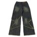 Men's Clothing Five Pointed Star Design Jeans For Men, American Retro Big Pockets, Raw Edges, Distressed Washed High Street Workwear Wide Leg Trousers_mkmklike.com