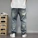 Men’s Vintage Distressed Patchwork Jeans – Retro Loose Straight-Leg Denim Pants With Artistic Rips & Patches (Sizes 28-36)_mkmklike.com