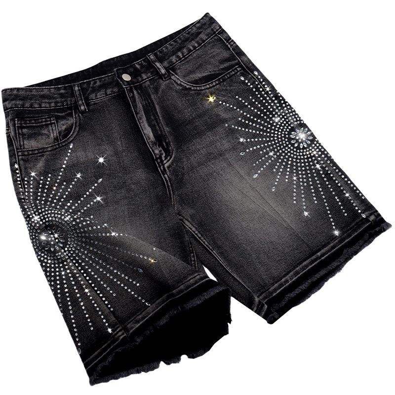 Men's Rhinestone Embroidered Denim Shorts Heavy Duty Star Design Streetwear Casual American Style_mkmklike.com