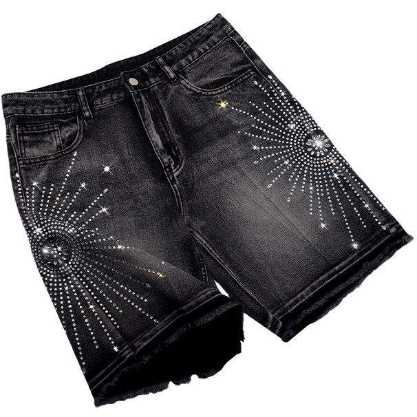 Men's Rhinestone Embroidered Denim Shorts Heavy Duty Star Design Streetwear Casual American Style_mkmklike.com