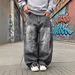 Vintage Washed Denim Pants For Men - Relaxed Wide Leg, Distressed Gray, Mid-Rise Zip Fly For Retro Street Style_mkmklike.com