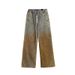Men's Clothing Gradient Tie Dyed Khaki Wide Leg Loose Straight Leg Piled Distressed Jeans_mkmklike.com