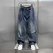 Men's Streetwear Patchwork Cargo Jeans – Oversized Straight-Leg Denim Pants With Utility Pockets & Washed Finish_mkmklike.com