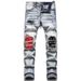 Men's Slim Fit Distressed Patchwork Embroidered Jeans | Streetwear Denim Pants | High Waist Straight Leg | Light Blue Washed Cotton_mkmklike.com
