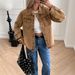 Women's Distressed Fringe Denim Jacket - Oversized Shirt Style Casual Coat With Turn-Up Cuffs (Brown, S-XL)_mkmklike.com