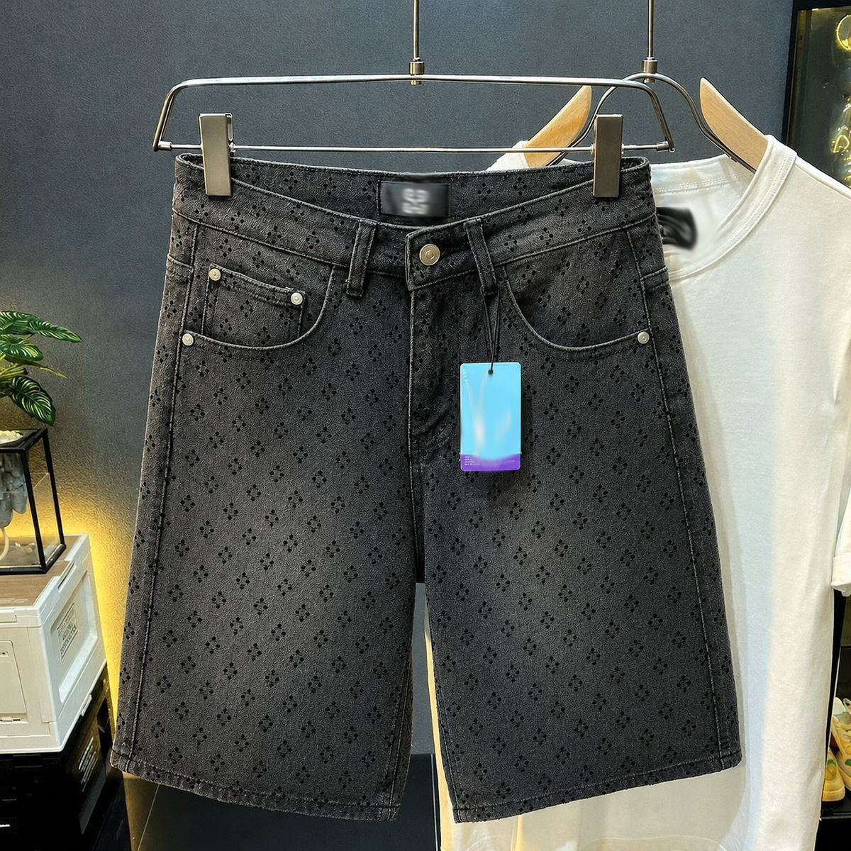 Men's Clothing Men's Trendy Blue Shorts Five Point Pants Paint Coated For Formal & Casual For Mental Five Point Pants_mkmklike.com