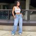 High Waist Comfort Stretch Washed Denim Pants For Women - Straight Leg Casual Trousers With Mid-Rise Elastic Waistband_mkmklike.com