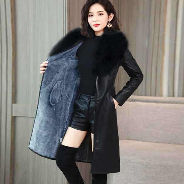 Women's large fur collar winter fur coat women plus fleece thickened medium long_mkmklike.com