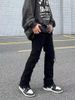 Men's Clothing Vintage Distressed Denim Jeans With Raw Hem & Frayed Details, Straight Leg To Slight Flare Fit, High Street Fashion For Casual Wear_mkmklike.com