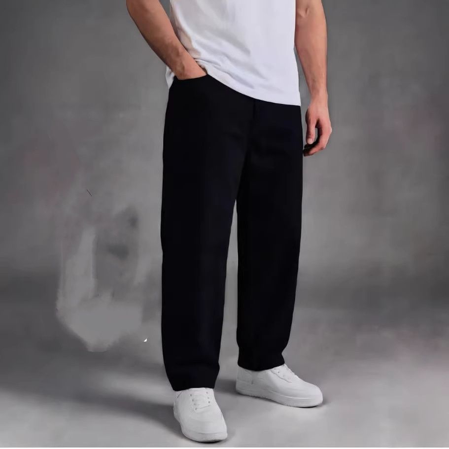 Men's Black Banana Stretch Jeans Mid Waist Straight Long Pants Softener Machine Washable_mkmklike.com