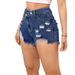 Women's Clothing New Versatile High Waisted Raw Edge Shorts Elastic Hole Hip Lifting Jeans_mkmklike.com