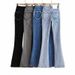 Hot Girl Frayed Hem Heart-shaped Pocket Peach Butt Bell-bottom Pants For Women, Autumn Slim-fit Butt-lifting_mkmklike.com