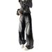 Women's Y2K Retro Dark Style Jeans High Street Loose Fit Straight Leg With Frayed Edges Washed Finish Sexy Design_mkmklike.com