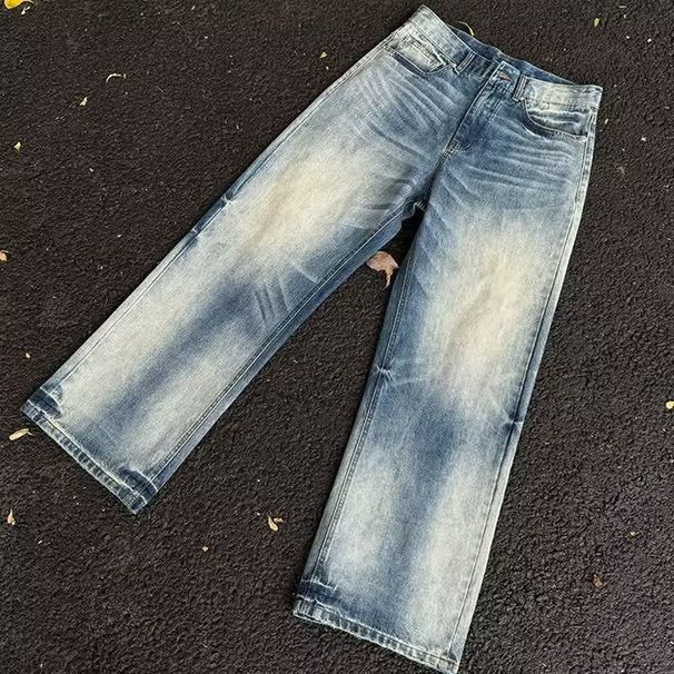 Vintage Washed Blue Jeans For Men – Relaxed Straight-Leg Denim Pants With Retro Style (Light Blue, S-3xl)_mkmklike.com
