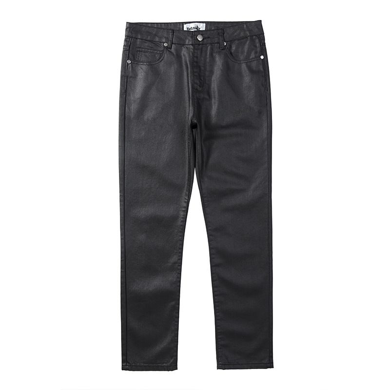 Men’s High Street Black Waxed Jeans – Minimalist Straight Leg, Brushed Cotton, Casual & Fashionable Denim Pants_mkmklike.com