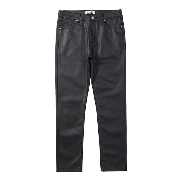 Men’s High Street Black Waxed Jeans – Minimalist Straight Leg, Brushed Cotton, Casual & Fashionable Denim Pants_mkmklike.com