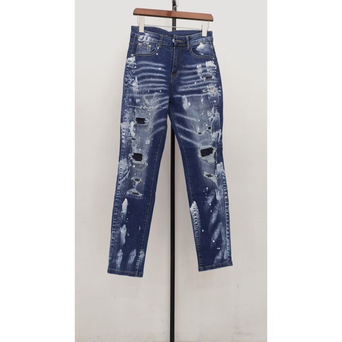Men’s Slim-Fit Ripped Jeans – Trendy Distressed Denim Pants With Splatter Paint & Skinny Stretch Fit_mkmklike.com