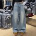 Plus Size Vintage Distressed Rhinestone Jeans For Women – Oversized Wide-Leg High-Waisted Denim Pants With Embellishments (Streetwear Style)_mkmklike.com