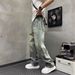 Men's Retro Wide Leg Jeans Washed Distressed Loose Straight Fit Curved Style For Spring And Autumn_mkmklike.com
