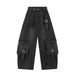 Unisex Multi Pocket Cargo Jeans Straight Leg Loose Fit Wide Leg American High Street Style Trendy Versatile Edgy And Stylish Men's Denim_mkmklike.com