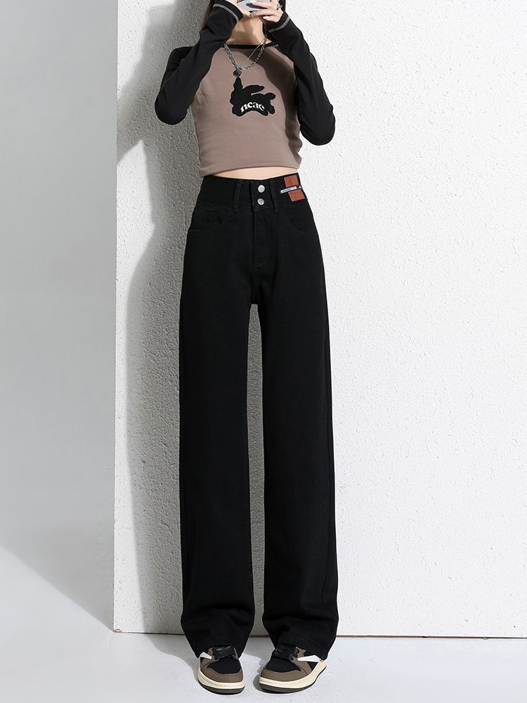High Waisted Straight Leg High Quality Women's Jeans Slim Fit Sophisticated Wide Leg Loose Fit Drape for Spring Autumn_mkmklike.com