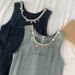 Omalei Style Summer Women's Round Neck Tassel Sleeveless Waist Cinching Slimming Mid Length Denim Dress 3086_mkmklike.com