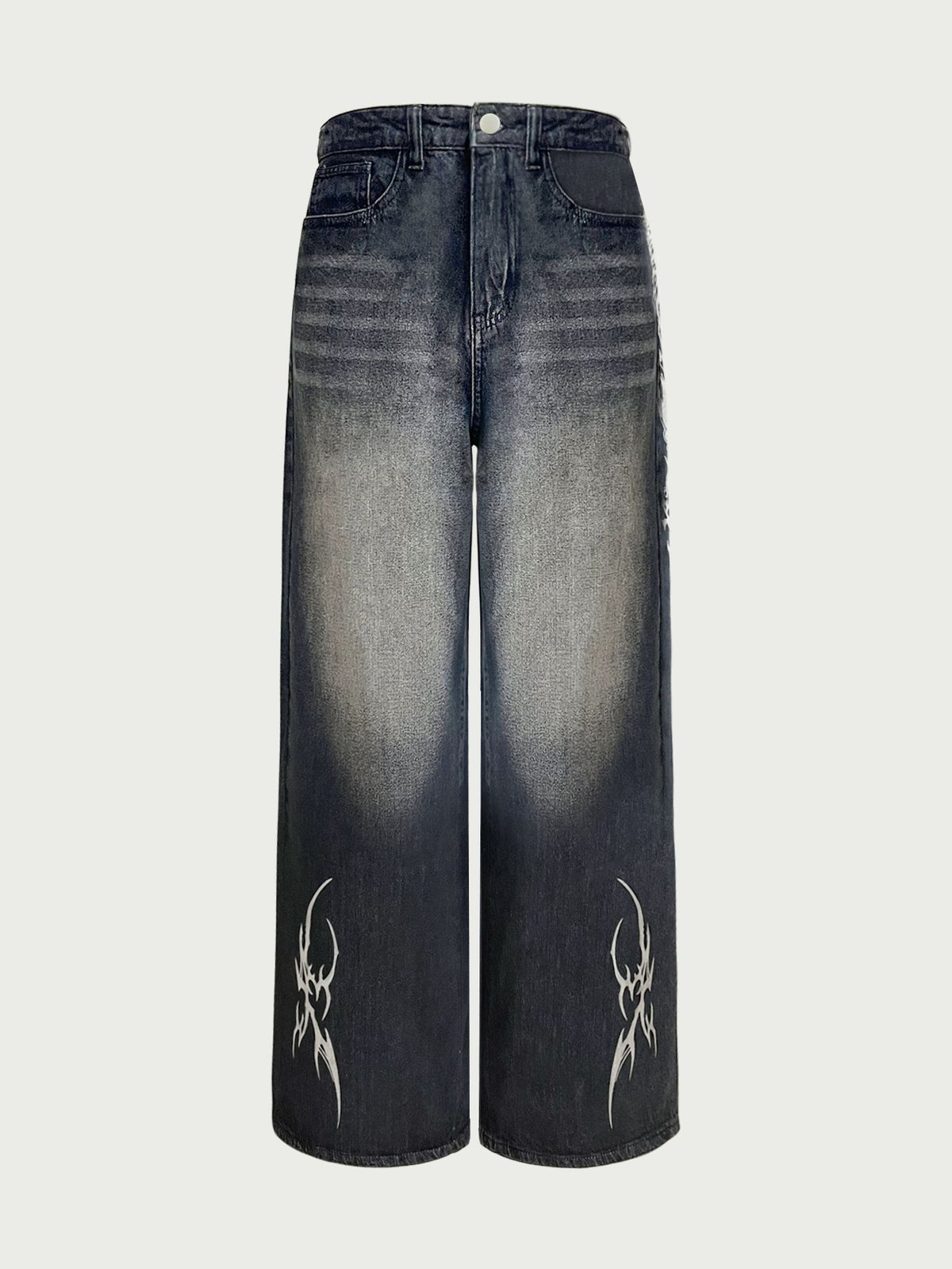Streetwear Low-Rise Baggy Jeans – Oversized Washed Denim Pants With Printed Detailing & Straight-Leg Fit (S-XL, Black)_mkmklike.com