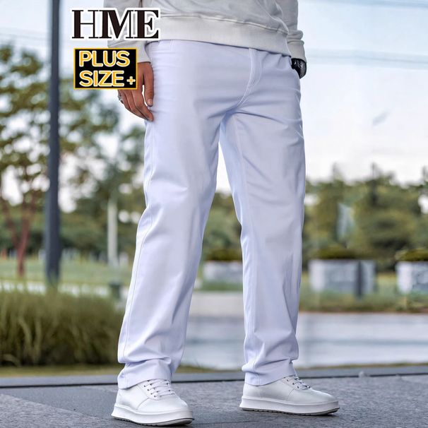 plus Size Men's Casual Loose Fit Jeans Breathable White Straight Leg Pants Simple Stylish European American Design_mkmklike.com