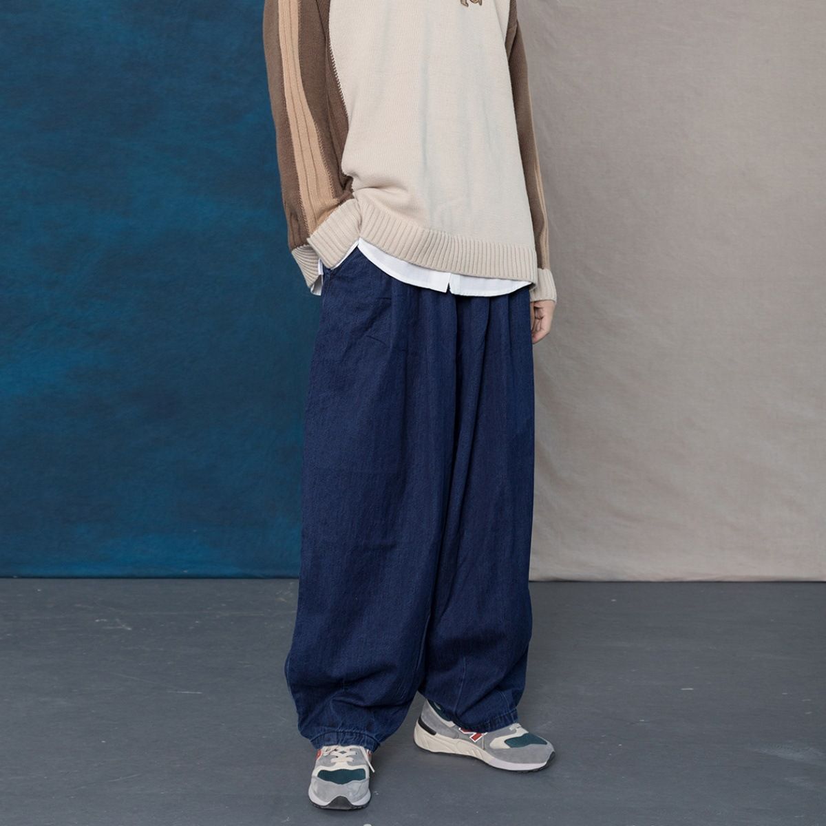 Cityboy Men's Loose Wide Leg Jeans Dark Blue Straight Hip Hop Street Dance Retro Skateboard Pants Japanese Style_mkmklike.com