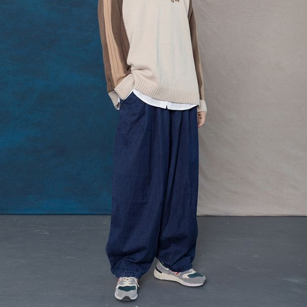 Cityboy Men's Loose Wide Leg Jeans Dark Blue Straight Hip Hop Street Dance Retro Skateboard Pants Japanese Style_mkmklike.com