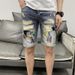 Men's Clothing Fashionable And Stylish Personalized Embroidered Denim Shorts Slim Fitting Skinny Pants Summer Thin Style Ripped Shorts_mkmklike.com
