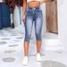 Women's High Waist Stretch Denim Shorts Ripped Design Elastic Waist Drawstring Versatile And Effortlessly Stylish Jeans_mkmklike.com