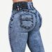 High Waisted Elastic Waist Color Block Stitched Hip Lifting Jeans For Women Style Long Pants_mkmklike.com