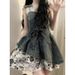 Bow Knot Patchwork Denim Dress For Women's Summer New Collection Waist Slimming Fluffy Floral Short Skirt_mkmklike.com