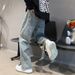 American Alphabet Embroidered Jeans Men's Spring And Summer High Street Trendy Brand Hip-hop Pants Korean Version Ruffian Handsome Wide-leg Trousers_mkmklike.com