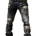 Women's 3D Floral Print Jeans - High-Stretch Polyester Denim Pants, Colorful Botanical Design, Mid-Rise Straight Leg_mkmklike.com