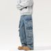 Men's American Vintage Washed Denim Cargo Pants Multi-Pocket Streetwear Straight Leg Casual Jeans_mkmklike.com